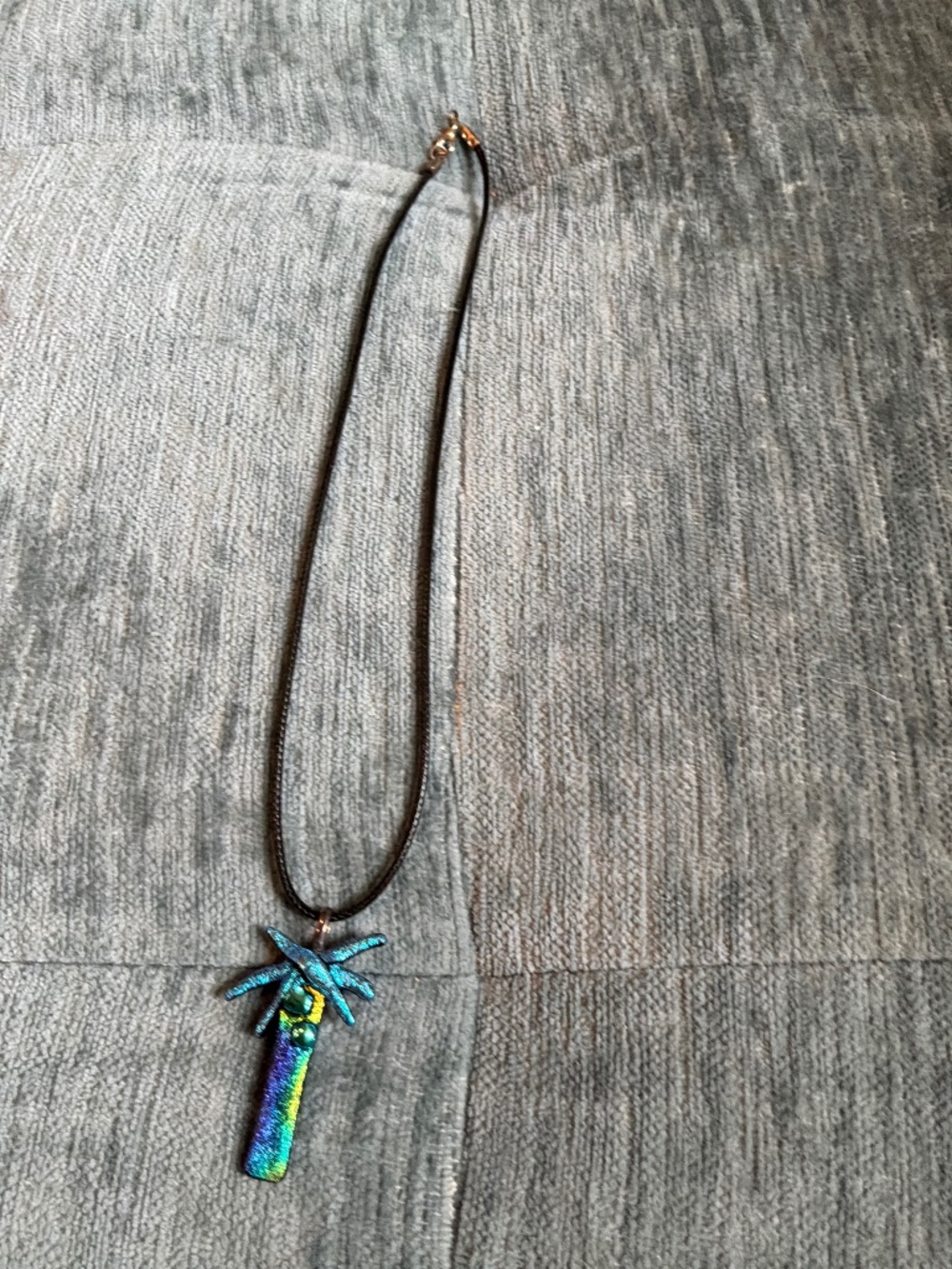 New palm tree charm by artist and black 19 inch cord necklace